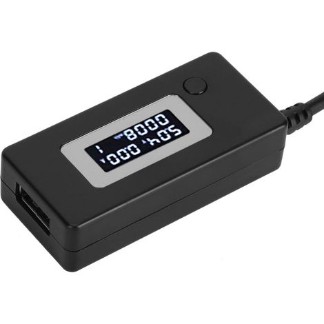 LCD-Display mit Hintergrundbeleuchtung, USB-Anschluss, Amperemeter, Voltmeter, Ladekapazitätstester (4–30 V), schwarz (1/5)