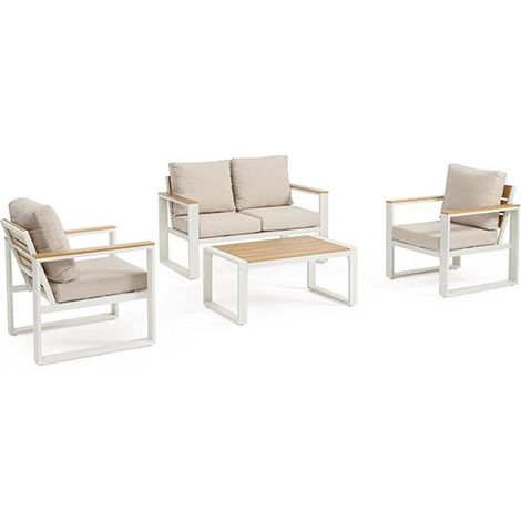 Set per Esterno con Cuscini Bizzotto Leandro 4PZ Bianco Beige - 663882 (1/2)