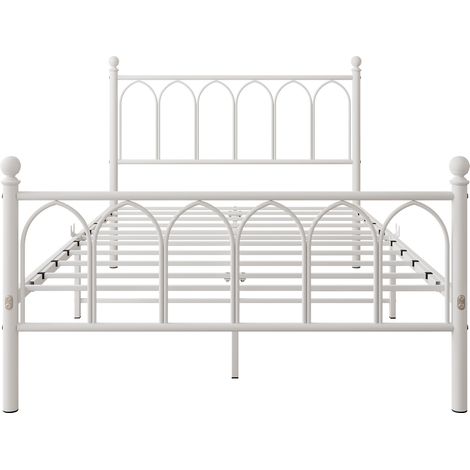 Cama de metal 120 x 200 cm blanca con cabecero y pie vintage, LED, USB, HOMVRA (1/5)
