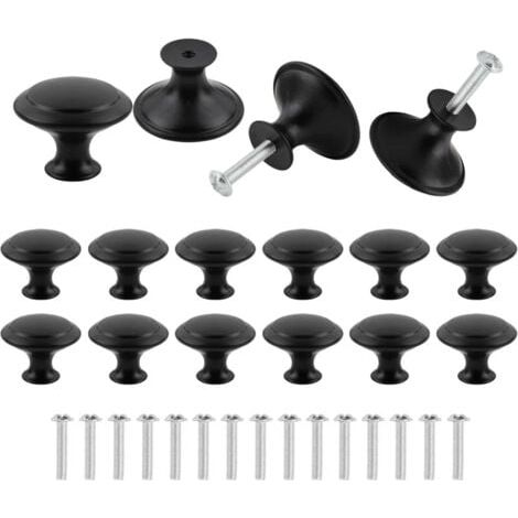 16 pomos negros mate para puertas de cajón, pomos negros para armarios, pomo redondo negro de 30 mm para muebles, tirador redondo negro para cocina con tornillos para cajones, armarios, puertas y baño (1/4)