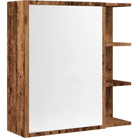 Mobiletto da bagno rustico a parete con specchio 62,5 x 20,5 x 64 cm in legno invecchiato 020050783
