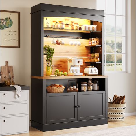 Küchenschrank 107x43x184 cm in Schwarz mit LED, offenem Regal und Stauraum (1/5)