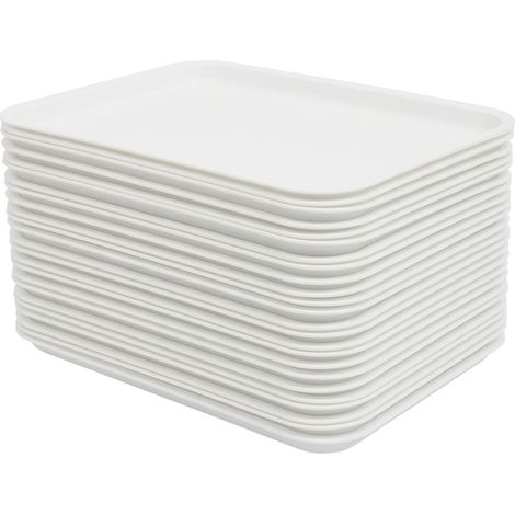 24 Stück Kunststofftablett, Serviertablett, Rutschfest Rechteckig Servierplatten, Plastik Tabletts aus Kunststoff Kunststoff, Fast Food Café Tabletts Rutschfest für Küche Esszimmer 36 x 27 x 2cm (Weiß