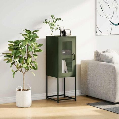 Buffet de Cuisine Vert Olive en Acier, Meuble Rangement 36x39x107 cm, Armoire de Stockage Moderne pour Salon et Salle à Manger (1/5)