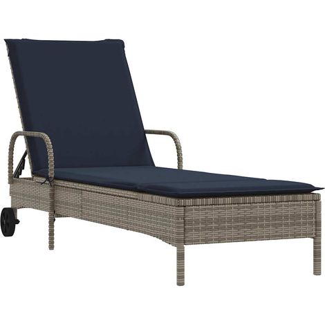 Maison Exclusive - Lettino prendisole con ruote e Cuscino in Polyrattan Grigio