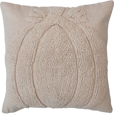 Oreiller carré en Coton flammé avec Dos en Chambray Citrouille, Couleur crème, Beige (1/4)