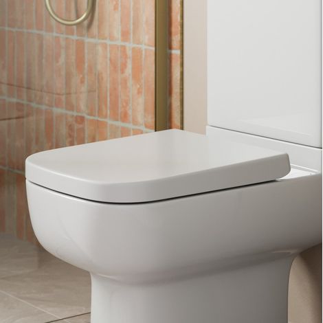 Square Toilet Seat Top Fix Quick Release Soft Close Hinges Bathroom Cloakroom Modern Polypropylene White Gloss (1/2)