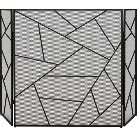 Parascintille con Antine 135x1,2x85 cm Pieghevole a 3 Pannelli Design Geometrico in Acciaio Nero (1/5)