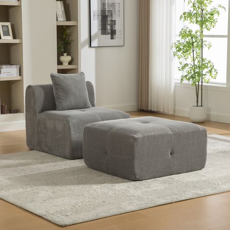 Sofá modular de compresión de tela chenille, relleno con espuma de alta elasticidad 30D. Fácil de mover y con base antideslizante, ideal para salas de estar y otros espacios. Gris (1/5)