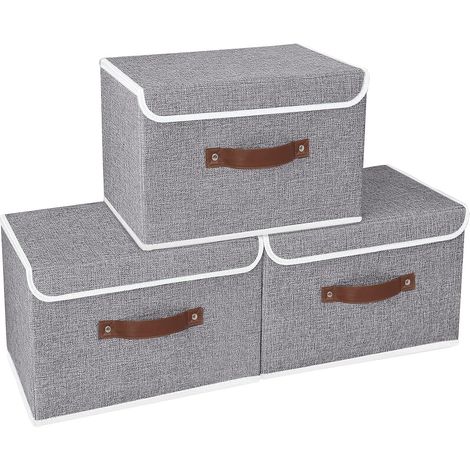 MINKUROW Set di 3 Contenitori Pieghevoli con Coperchi per Asciugamani, Libri, Giocattoli, Vestiti e Altro, 38x25x25 cm, Grigio (1/3)