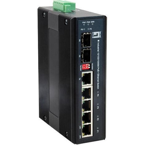 LevelOne Conmutador IES-0610 Industrial Gigabit PoE de 6 puertos, 802.3at/af PoE, 4 salidas PoE, 126 W (1/2)