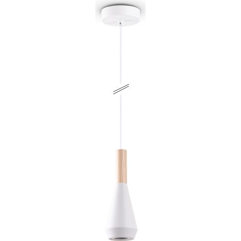 Paco Home Pendelleuchte Esstisch Lampe Küche Wohnzimmer Lampenschirm Stahl Holz GU10 Weiß, Ø9cm