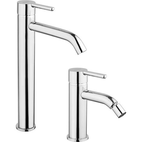 Set miscelatori lavabo alto + bidet Jacuzzi rubinetteria Sunset ottone cromato per piletta click clack