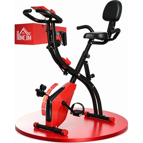 Vélo d'appartement pliable 2 en 1, résistance magnétique réglable sur 8 niveaux, silencieux, avec capteur de fréquence cardiaque, brassards, écran LCD, volant d'inertie de 2,5 kg, rouge. (1/5)