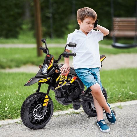 Moto électrique enfant 12V 106,5x56x80 cm jaune, LED, USB, musique, avec roulettes FloraGrace (1/5)