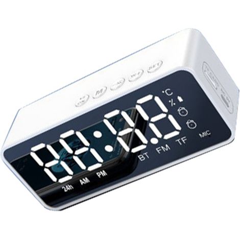 Réveil mini-miroir portable en plastique avec haut-parleur intégré, idéal pour la chambre ou le bureau (version standard blanche). (1/5)