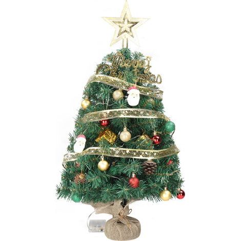 24-Zoll-Mini-Weihnachtsbaum mit Beleuchtung, kleiner Tischweihnachtsbaum mit Dekoration und 30 warmweißen Lichtern, Grün (1/5)