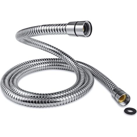 Flexible de douche 1,5 m - 10 mm de diamètre, en acier inoxydable chromé, étanche et anti-torsion. (1/5)