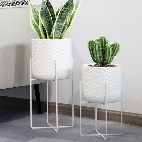 Set de 2 Jardinières Métalliques Modernes avec Support 31cm (1/5)