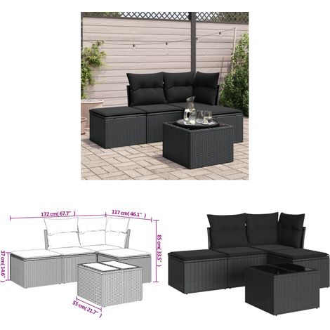 5-tlg. Garten-Sofagarnitur mit Kissen Schwarz Poly Rattan - Gartenmöbel Set - PE-Rattan Möbel - Outdoor Sofa - Esstisch Set - Lounge Set - Home & Living (1/3)