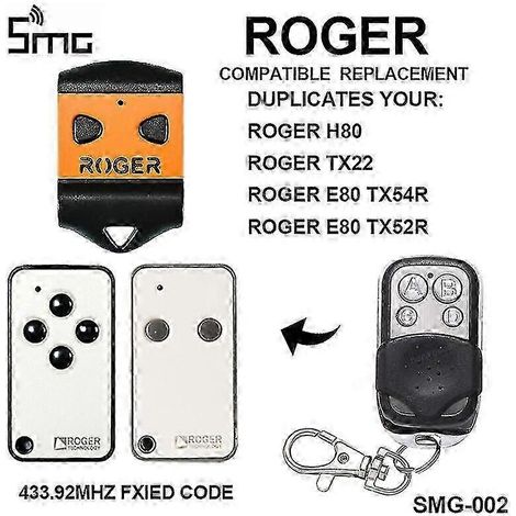 Télécommande de porte de garage Roger H80 TX22 Roger E80 TX54R TX52R, duplicateur de clé de garage Roger (1/5)