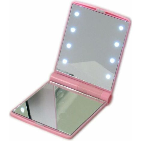Poche Miroir LED Lumineux Portable Maquillage Miroir De Maquillage CosmEtique 8 LED LumiEres Poche Miroir Double Face Tactile Pliable Miroir De Maquillage EclairE Rose X 1-Fei Yu (1/3)