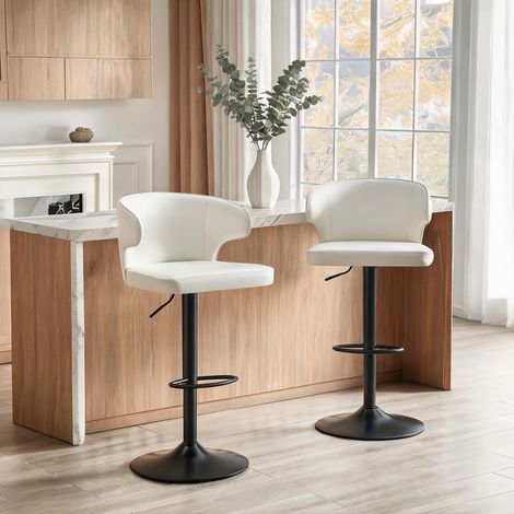 Tabouret de bar pivotant en simili cuir blanc hauteur réglable (1/5)