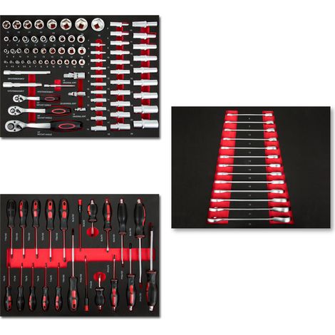 Eberth – Set d'outils servante atelier 114 pièces – Inserts en mousse pour rangement sécurisé – Outils en carbure de tungstène – Poignées antidérapantes
