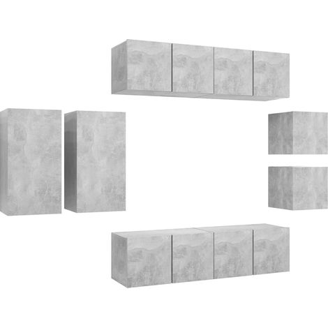 Set di mobili da 8 pezzi tra cui armadio credenza mobile TV televisore per soggiorno camera da letto salotto legno ingegnerizzato grigio 020024337