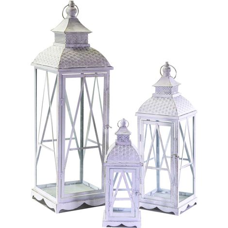 Lanterna bianco 3pz in legno decorazione interno idea regalo h75 (1/3)