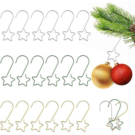 Lot de 60 Crochets de Suspension pour Boules de Noël en métal Doré/argenté/Vert en Forme d'étoile S pour pendentifs décoratifs et décorations de Sapin de Noël (1/5)