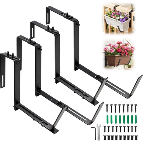Set of 4 Matt Black Balcony Brackets, Rustproof Stainless Steel Adjustable in 2 Positions, Fixing Without Drilling for Railing and Wall (1/5)