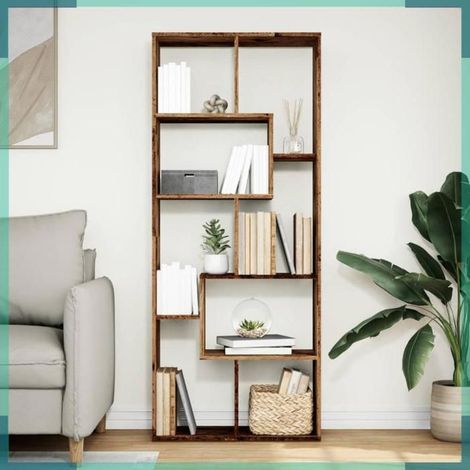 858082 étagère séparatrice de pièce vieux bois 67x25x161,5 cm (1/5)