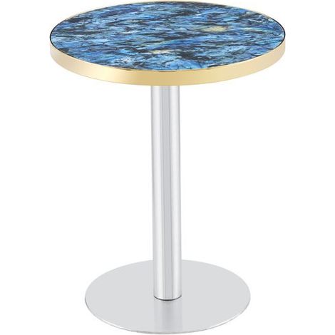 Table plateau rond effet marbre bord doré piètement métal stable finitions noir or et argent usage polyvalent (1/5)