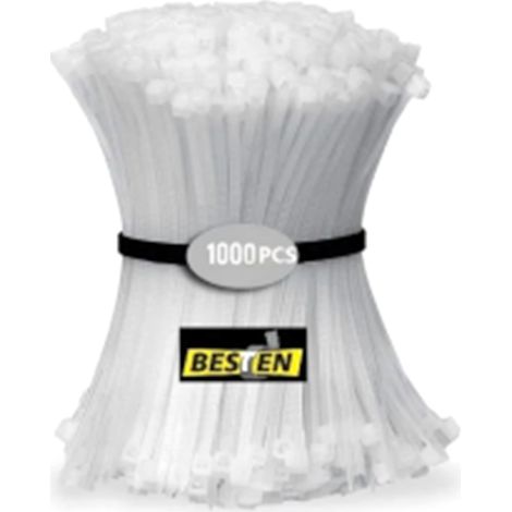 1000 attaches câbles Pa66 nylon auto-serrant, force de verrouillage élevée, blanc, usage intensif (1/5)