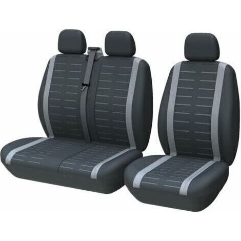 Housse Siege Voiture Couvre Universal Fit La Plupart des Camions Camionnette Bus Siège Avant 1 + 2 (3 Places) Housses de Sieges Universelles Housse Couverture Jeu Complet en Tissu Lavable Gris (1/4)