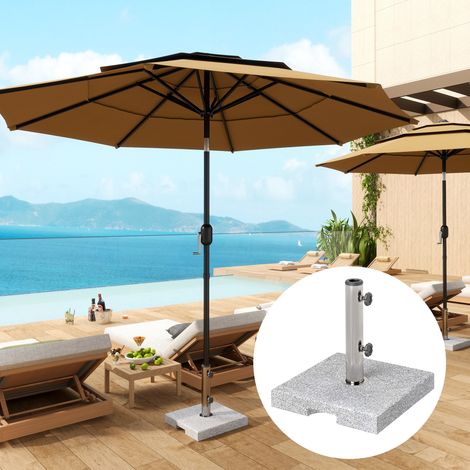Pied de parasol. socle parasol extérieur en Granit 21 kg. pour mât de Ø 32-48 mm. avec Poignées. 38 x 38 x 38 cm. Gris