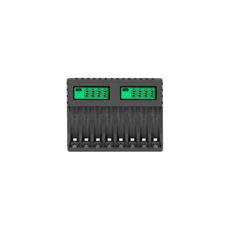Debuns – Chargeur de piles LCD 8 emplacements – Charge rapide et entretien – Prise micro-USB et type C – Compatible AA/AAA NiCd NiMh