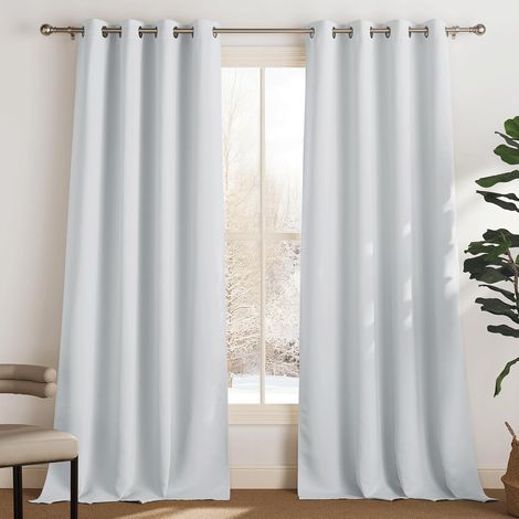 Lot de 2 Rideau Occultant Thermique Isolant Anti Froid et Chaleur 132x114 (lxH) Tenture Opaque à Oeillets Isolation Lumiere Uv Decoration Chambre Maison Salon Intérieurs, Blanc (1/5)
