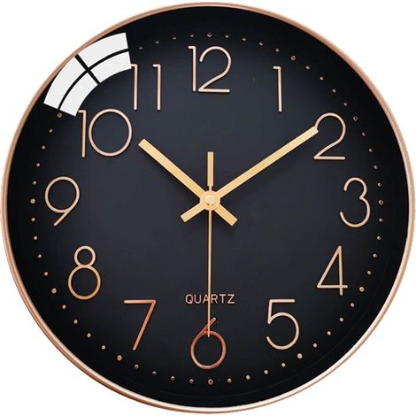 Horloge Murale Silencieuse sans tic-tac, 30cm Chiffres Arabes Horloge Quartz Ronde Moderne Décorative, pour Salon Chambre Cuisine Bureau Classe - Noir (1/5)