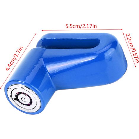 Antivol de vélo en métal pour freins à disque, avec cadre en plastique et clés bleues. (1/5)