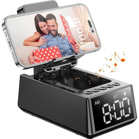 Cadeau Homme Noel, Cadeau Anniversaire Homme, Enceinte Bluetooth sans Fil avec Réveil, Cadeau Papa, Gadgets pour Homme