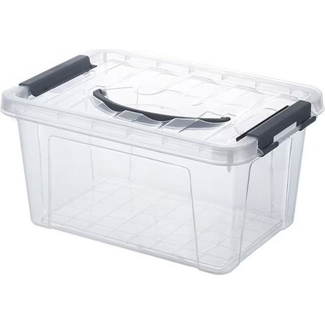Boîte de rangement en plastique - Transparent avec couvercle - Dimensions : environ 29 x 20 x 14cm(Gris) (1/2)