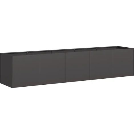 Jardinière moderne pour jardin terrasse 200 x 40 x 40 cm avec fond ouvert esthétique élégante en acier laminé à froid noir (1/5)