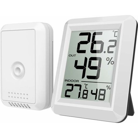 Innen- und Außenthermometer, vernetztes Thermometer mit drahtlosem Außensensor, digitales Thermometer-Hygrometer mit großem LCD-Bildschirm, ℃/℉-Umschaltung, für Büro, Zuhause, Schlafzimmer (weiß) (1/5)