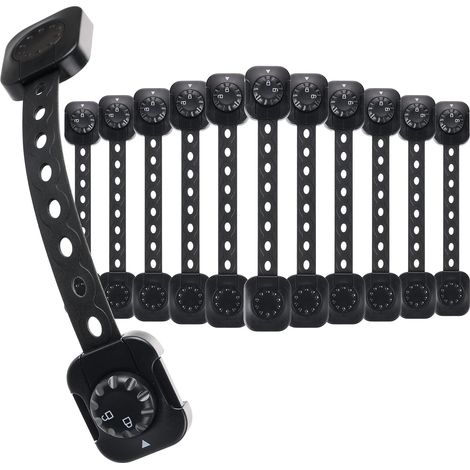 set of 12 child safety locks, adjustable adhesive, suitable for drawers, refrigerators, and toilets, black.