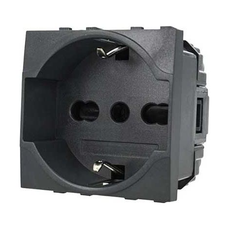 Prises Schuko compatible Bticino Livinglight 2P+T 10/16A 250V couleur noir (1/2)