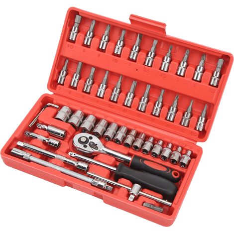 Kit de 46 pièces pour mécanicien auto, clé à cliquet 1/4 pouce, outillage de réparation voiture, entretien domicile et automobile (1/5)