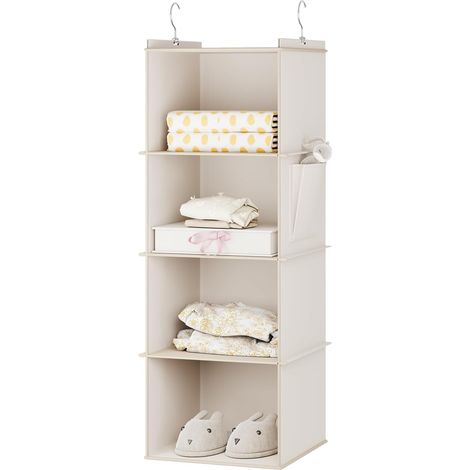 Organisateur De Placard Suspendu - 6 Niveaux - Tissu Non Tissé Épais Avec Renforts En Bambou Et Panneaux Mdf - Beige - 1 Pièce (1/5)