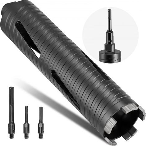 Broca de Diamante para Perforación en Seco, 64 mm Diámetro, 241 mm Profundidad, Rosca Interna M16, 3 Adaptadores, Broca Piloto, Llave Hexagonal para Hormigón Armado, Ladrillo y Mampostería (1/5)